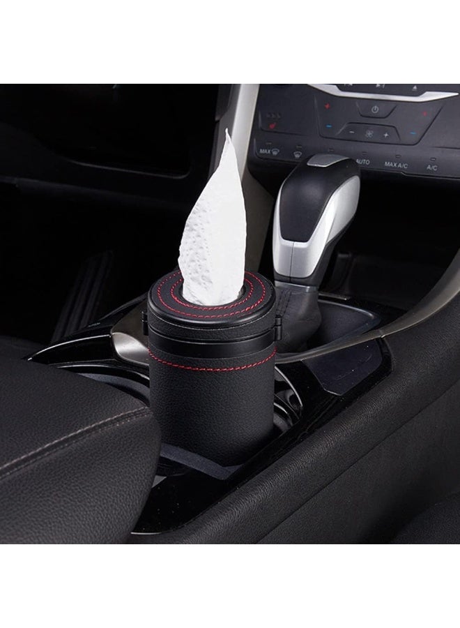 FAYET Car Cup Holder Tissue Dispenser Cylinder, Stylish ABS and Leather Travel Napkin Holder, Portable Round Tissue Canister for Vehicle, Home, Office (Black) - Image 2